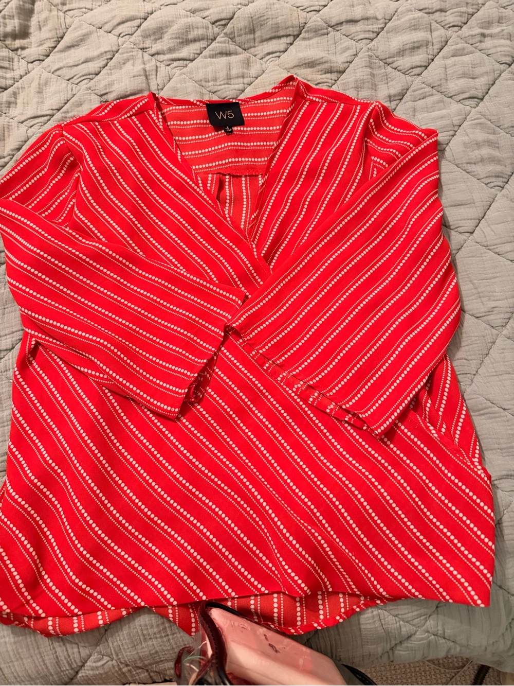 W5 Red Striped V-Neck Blouse